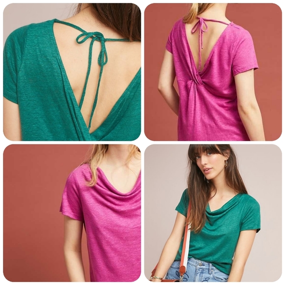 Maeve Anthropologie Horizon Linen open back cap sleeved top Gold Mustard Yellow - Picture 4 of 16